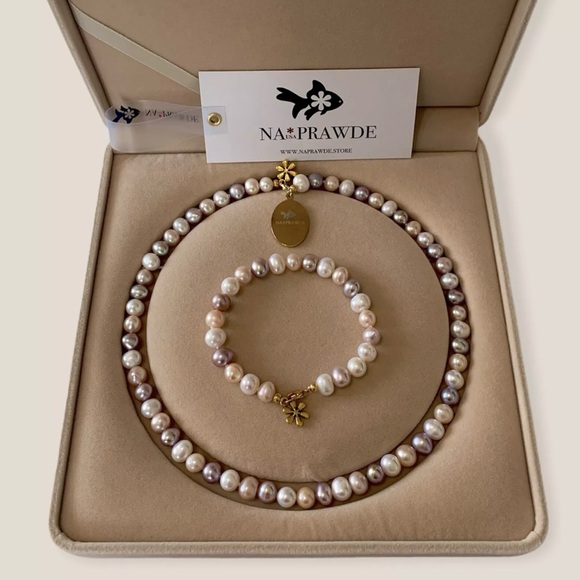 NA*PRAWDE genuine pearl necklace set Potato Shape 8mm AAA Grade-new With Tag - Picture 2 of 9